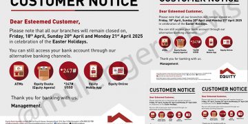Equity Bank Uganda Announces Easter Holiday Closures, Assures Customers of Continued Access via Digital Channels