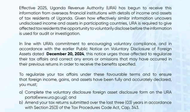 Here Is the URA’s Public Notice that Ugandans with Foreign Assets and Income Could Have Missed—Yet It’s Crucial!