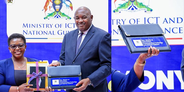 Dr. Baryomunsi Bids Farewell, Urges Increased Funding for ICT Ministry as Lumumba Takes Over